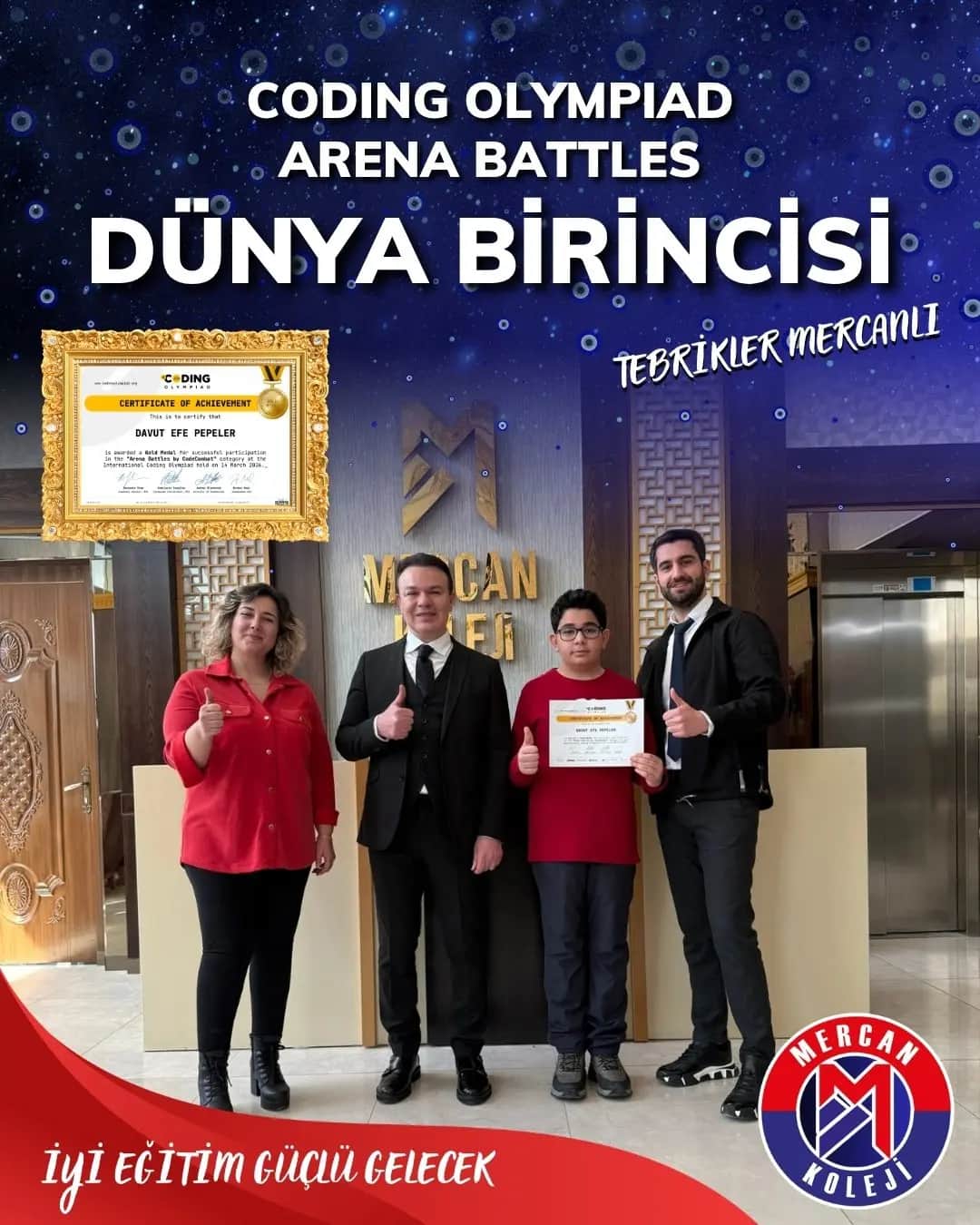 Malatya’dan Dünya Birinciliğine: Mercan Koleji Öğrencisi Kodlama Olimpiyatlarında Dünya Birincisi
