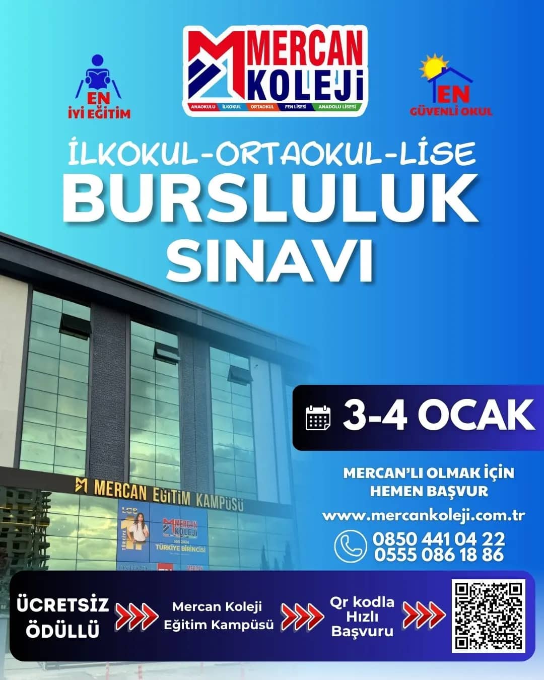 Mercan Koleji’nden İlkokul–Ortaokul–Lise Düzeyinde Bursluluk Sınavı Fırsatı
