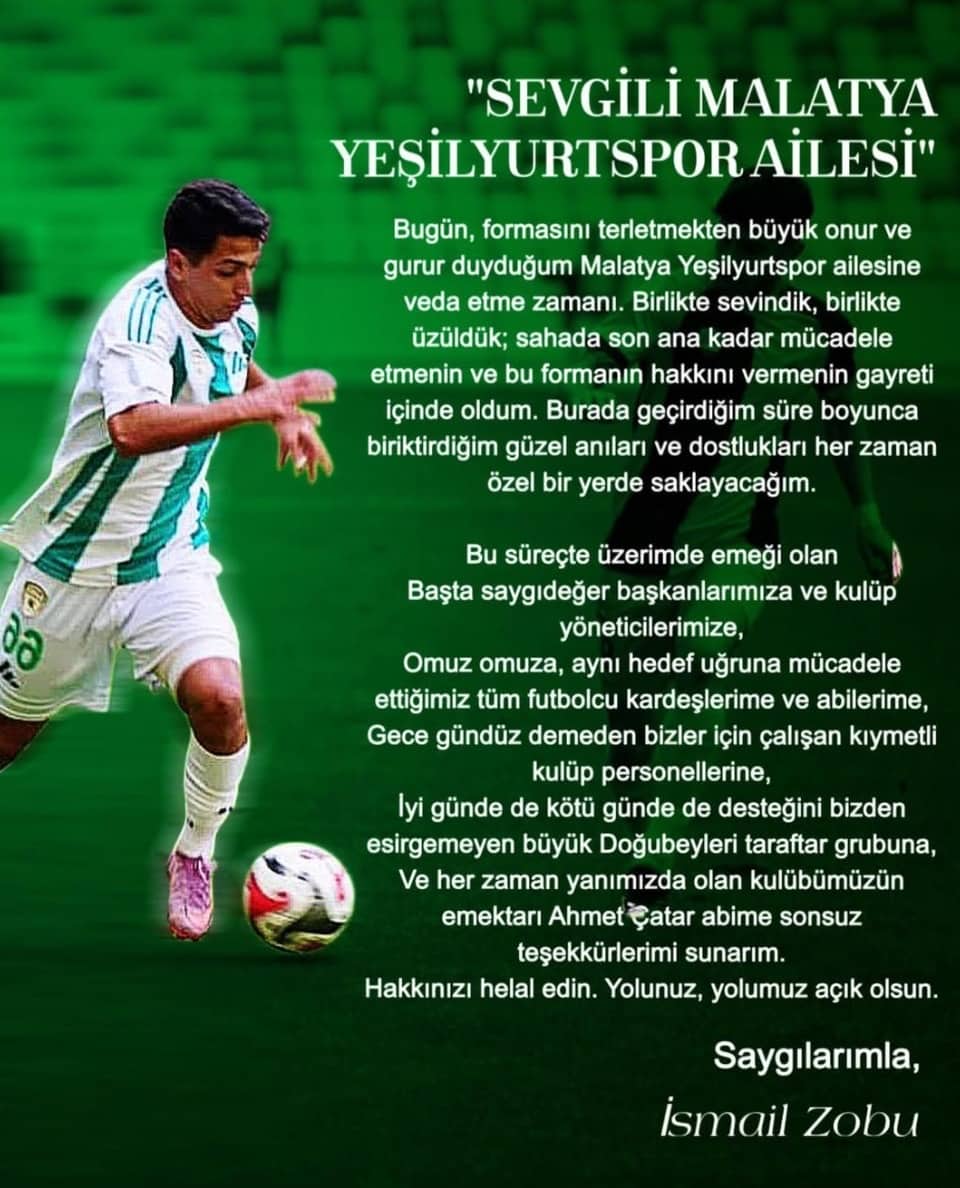 Yeşilyurtspor’da Bir Ayrılık Daha: İsmail Zobu Veda Etti